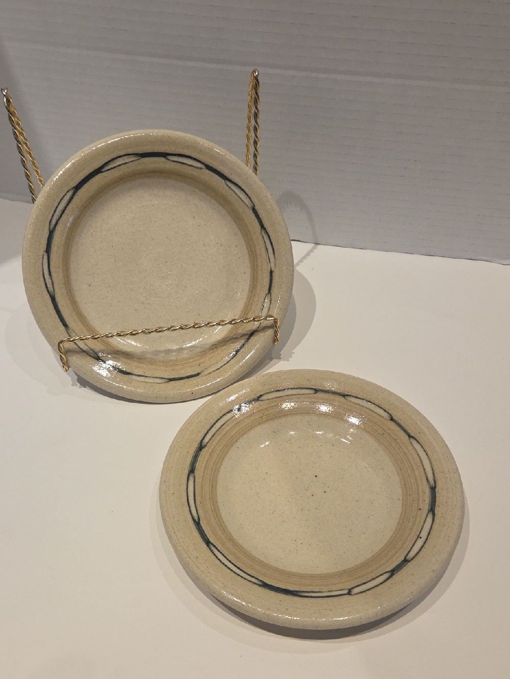 Signed Studio Pottery Side Dish Stoneware Plates Set Of Two Neutral Colors Utah